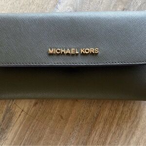 Michael Kors Sage Green Wallet with Gold Accents